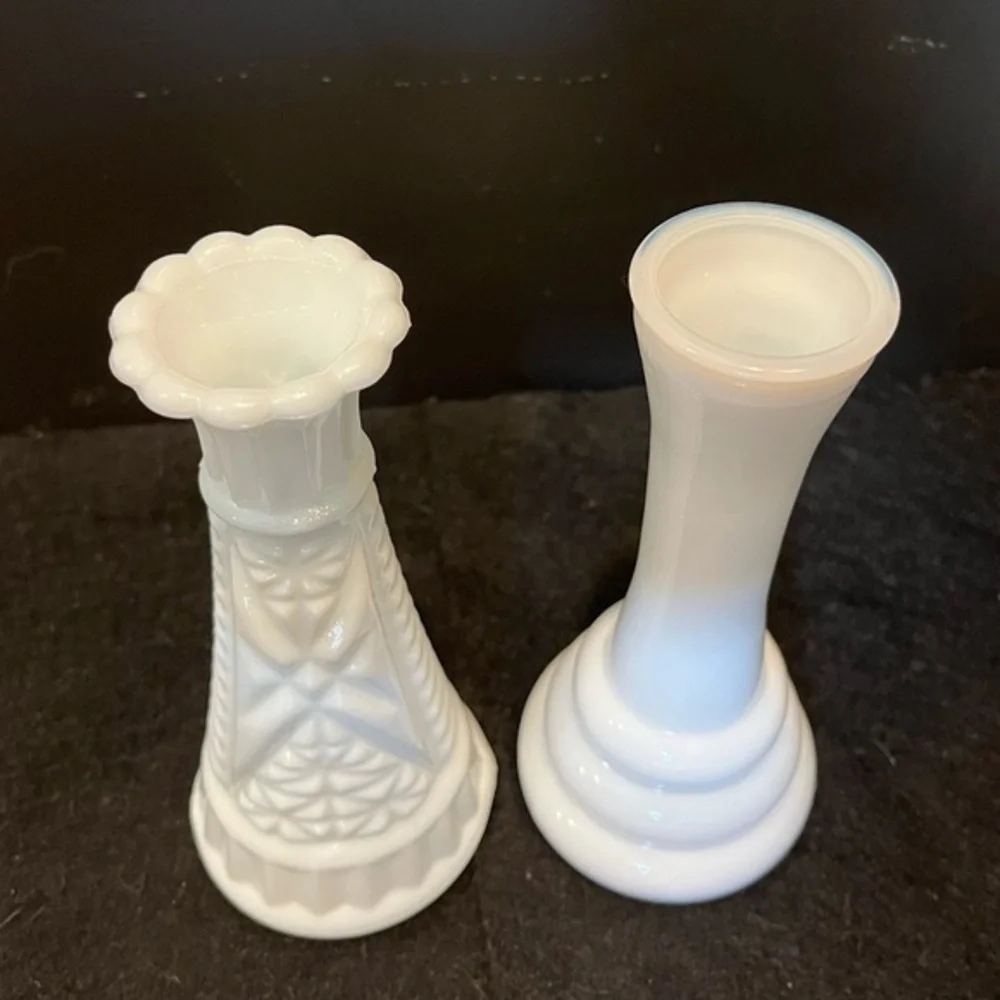 Vintage White Milk Glass 6” Bud Vase Set of Two - Picture 5 of 8